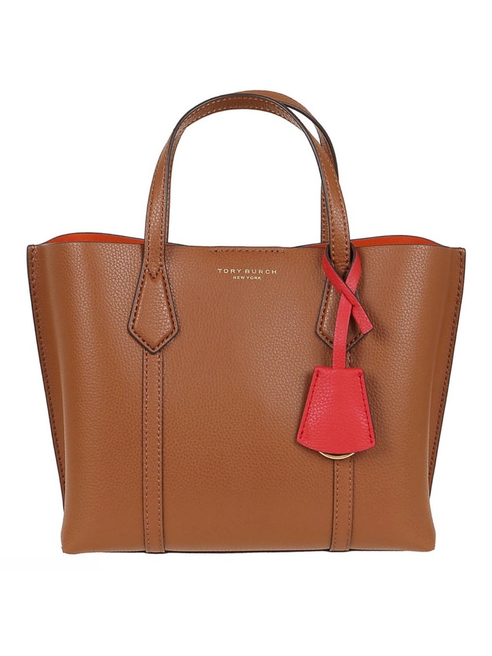 Tory Burch Camel Leather Tote with Red Charm